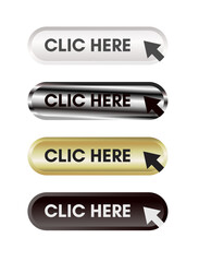 Click here - button, white, silver, gold and black
