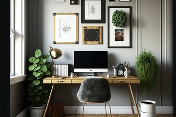Modern Home office interior. Genrative AI
