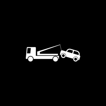 Car towing vector isolated icon on black background.