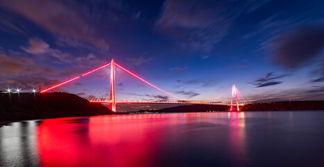 Yavuz Sultan Selim Bridge in Istanbul, Turkey. 3rd bridge of Istanbul Bosphorus with blue sky....