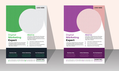 Corporate business flyer template design set with green white and violet color