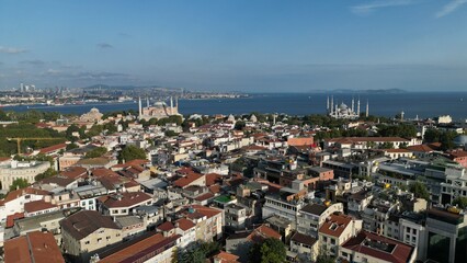 Fototapeta na wymiar Breathtaking view of the Bosphorus Strait in Istanbul. Drone view