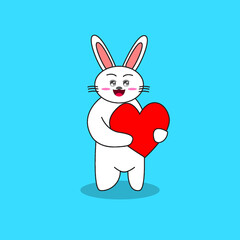 Cute Blushing White Rabbit Holding Love Shape Illustration