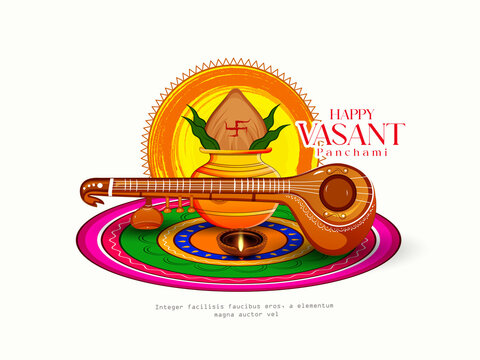 happy vasant panchami indian festival background with hindi text 
