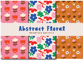 Fototapeta na wymiar Retro Groovy Abstract Botanical Floral Seamless Pattern