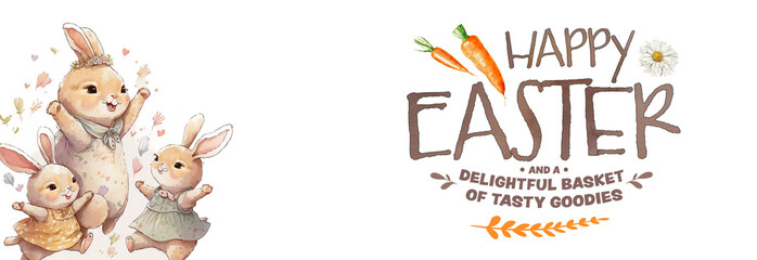 Beautiful Watercolor Easter Bunny Illustration. Greetings for celebration.