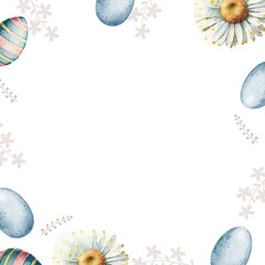 Beautiful Watercolor Easter Eggs Illustration. Greetings for celebration. White Space for Custom Text