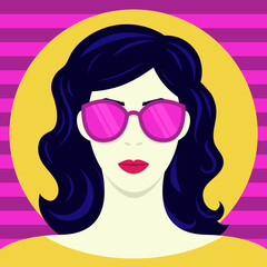 Woman, girl in sunglasses. Abstract vector portrait in flat style