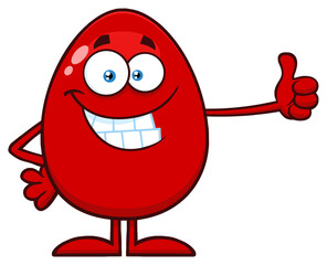 Smiling Red Easter Egg Cartoon Mascot Character Showing Thumbs Up. Hand Drawn Illustration Isolated On Transparent Background
