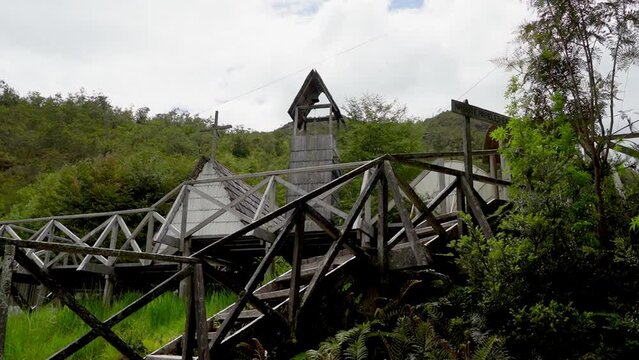 wooden piers and walkways of lumber town Caleta Tortel
