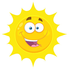 Happy Yellow Sun Cartoon Emoji Face Character With Expression. Hand Drawn Illustration Isolated On Transparent Background