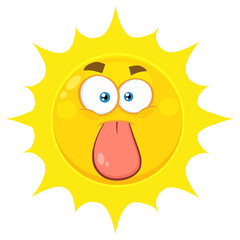 Funny Yellow Sun Cartoon Emoji Face Character Stuck Out Tongue. Hand Drawn Illustration Isolated On Transparent Background