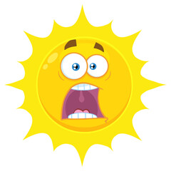 Scared Yellow Sun Cartoon Emoji Face Character With Expressions A Panic. Hand Drawn Illustration Isolated On Transparent Background