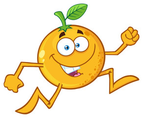 Funny Orange Fruit Cartoon Mascot Character Running. Hand Drawn Illustration Isolated On Transparent Background