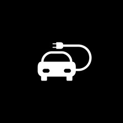 Electric car transport icon isolated on black background.