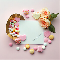 Love card with sweets and flowers