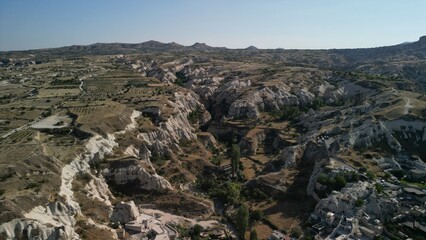 The delightful nature of Cappadocia. Mountains and desert. The view from the drone.