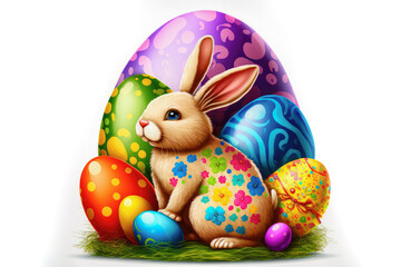 easter bunny with easter eggs - Illustration - Generative AI