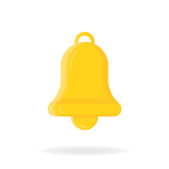 3d notification bell icon isolated on white background. 3d render yellow ringing bell for social media reminder. Realistic vector icon. Vector illustration.