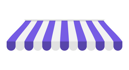 Striped violet and white awning for shops, cafes and street restaurants isolated on white background. Vector illustration.