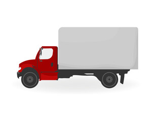 Red delivery van. Express delivery services commercial truck. Flat vector illustration. 