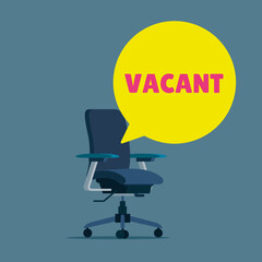 Fototapeta na wymiar Office chair with vacant sign. Business hiring and recruiting. Vector illustration in flat style.