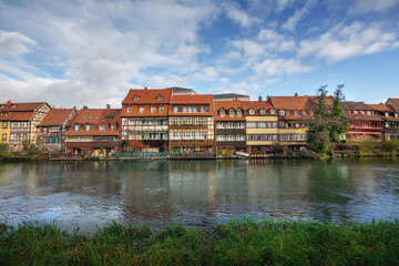 Colorful houses at Regnitz River riverbank - Bamberg, Bavaria, Germany
