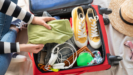 Preparation travel suitcase at home	