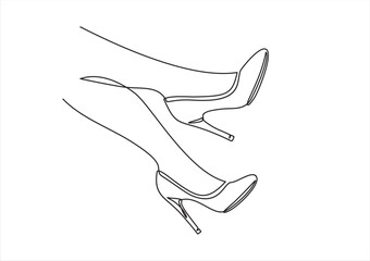 continuous one line drawing of women legs in high heels