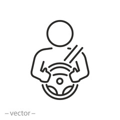 car driver icon, steering wheel, driving person, thin line symbol - editable stroke vector illustration
