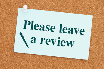 Please leave a review on card paper on a corkboard