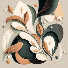 Organic shapes, floral composition in neutral colors with  darker accent, generative ai