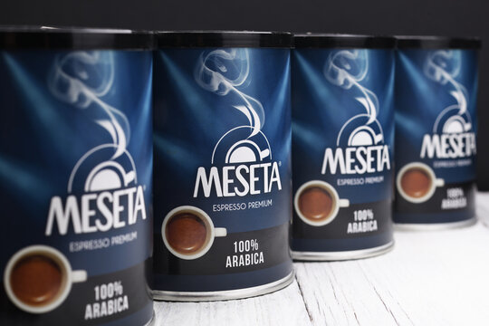 Belarus, Minsk - 20.01.2023:Italian coffee Meseta arabica coffee ground in jars.