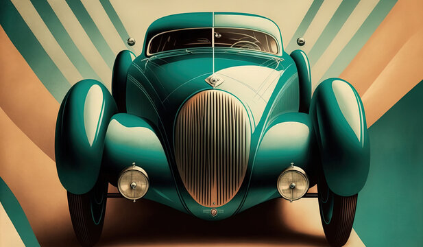 Art Deco Vintage Car Illustration - Retro Ad Style 