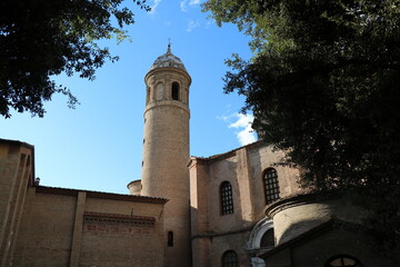 Obraz premium View to bell tower of San Vitale church in Ravenna, Emilia Romagna Italy