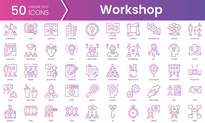 Fototapeta na wymiar Set of workshop icons. Gradient style icon bundle. Vector Illustration
