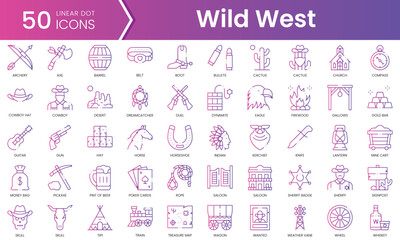 Fototapeta na wymiar Set of wild west icons. Gradient style icon bundle. Vector Illustration