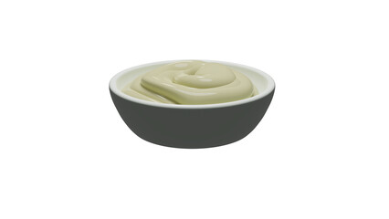 Mayonnaise white sauce in a white ceramic bowl isolated on transparent background. Minimal concept. 3D render