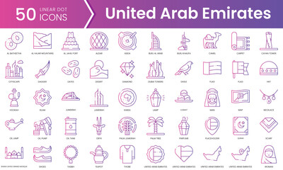Set of united arab emirates icons. Gradient style icon bundle. Vector Illustration