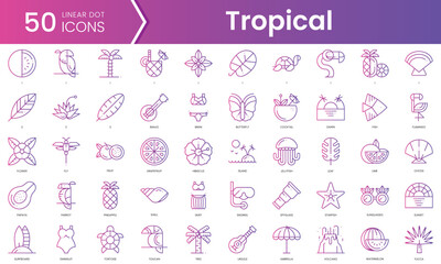 Set of tropical icons. Gradient style icon bundle. Vector Illustration