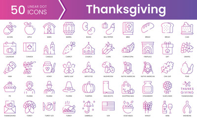 Set of thanksgiving icons. Gradient style icon bundle. Vector Illustration