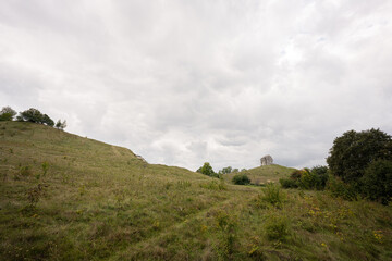 Fototapeta na wymiar Pidkamin inselberg stone on hill landscape. Ukraine.