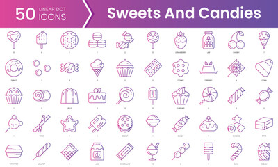 Set of sweets and candies icons. Gradient style icon bundle. Vector Illustration