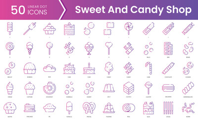 Set of sweet and candy shop icons. Gradient style icon bundle. Vector Illustration