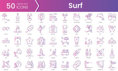 Set of surf icons. Gradient style icon bundle. Vector Illustration