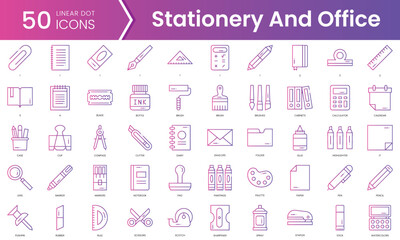 Fototapeta na wymiar Set of stationery icons. Gradient style icon bundle. Vector Illustration