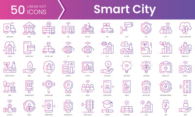 Set of smart city icons. Gradient style icon bundle. Vector Illustration
