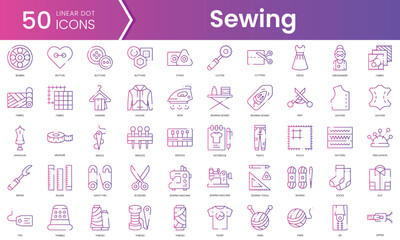 Set of sewing icons. Gradient style icon bundle. Vector Illustration