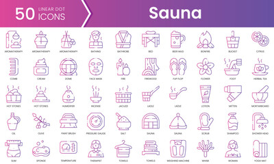 Fototapeta na wymiar Set of sauna icons. Gradient style icon bundle. Vector Illustration