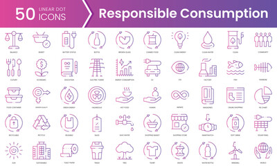 Set of responsible consumption icons. Gradient style icon bundle. Vector Illustration - obrazy, fototapety, plakaty
